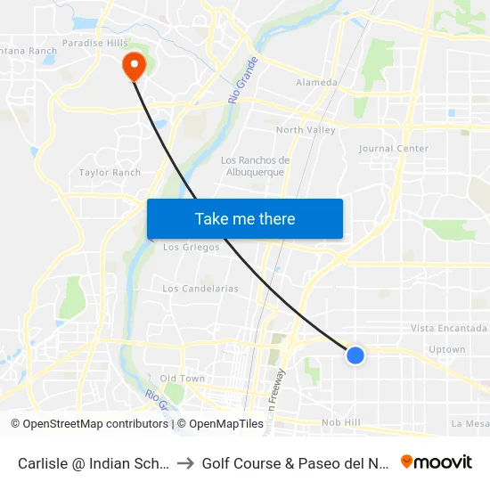 Carlisle @ Indian School to Golf Course & Paseo del Norte map
