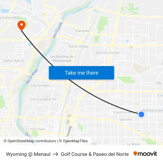 Wyoming @ Menaul to Golf Course & Paseo del Norte map