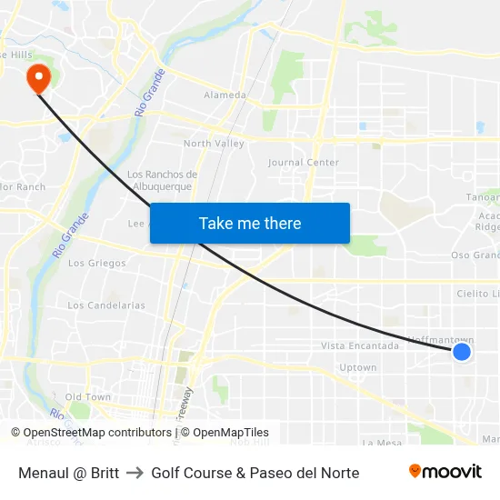 Menaul @ Britt to Golf Course & Paseo del Norte map