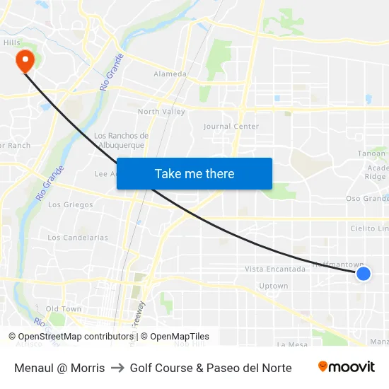 Menaul @ Morris to Golf Course & Paseo del Norte map