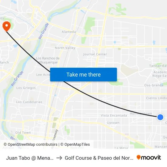Juan Tabo @ Menaul to Golf Course & Paseo del Norte map