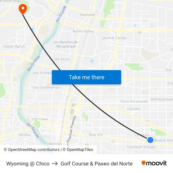Wyoming @ Chico to Golf Course & Paseo del Norte map