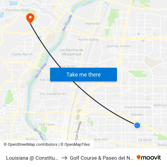 Louisiana @ Constitution to Golf Course & Paseo del Norte map