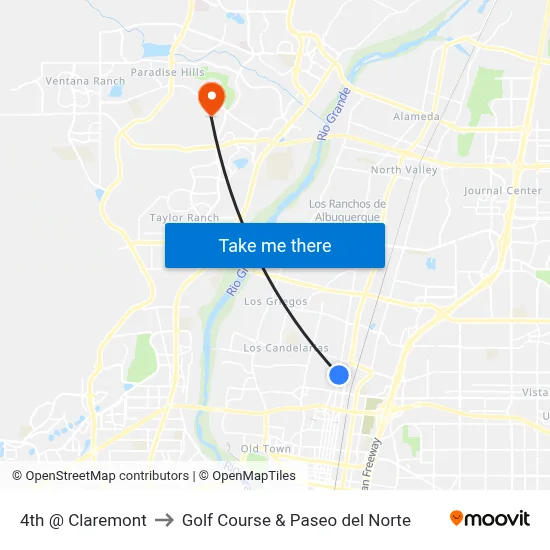 4th @ Claremont to Golf Course & Paseo del Norte map