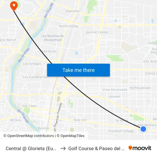 Central @ Glorieta (Eubank) to Golf Course & Paseo del Norte map