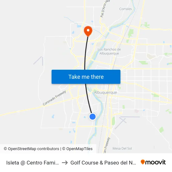 Isleta @ Centro Familiar to Golf Course & Paseo del Norte map