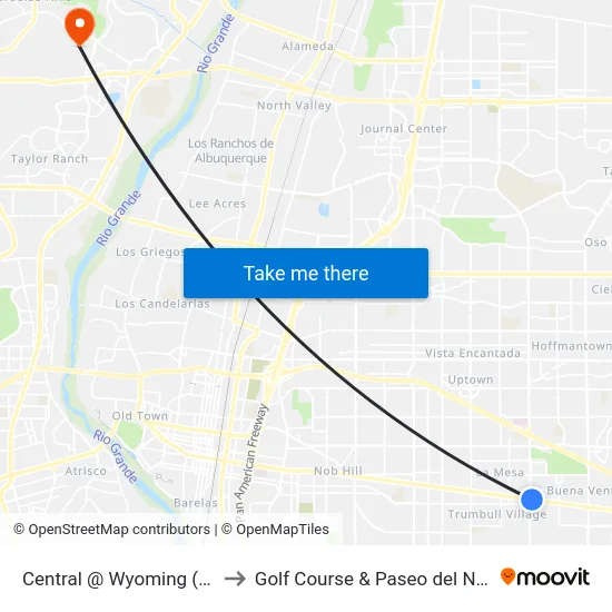 Central @ Wyoming (Art) to Golf Course & Paseo del Norte map