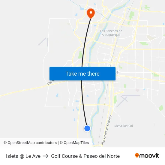 Isleta @ Le Ave to Golf Course & Paseo del Norte map