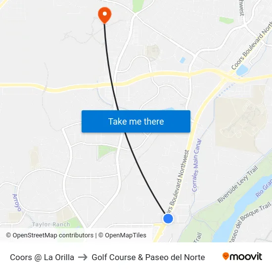Coors @ La Orilla to Golf Course & Paseo del Norte map
