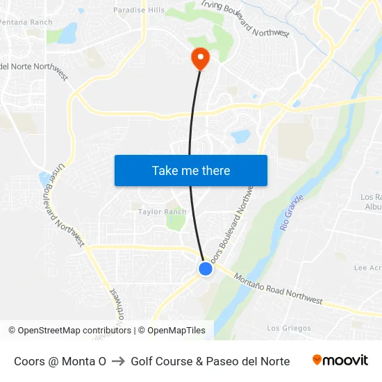 Coors @ Monta O to Golf Course & Paseo del Norte map
