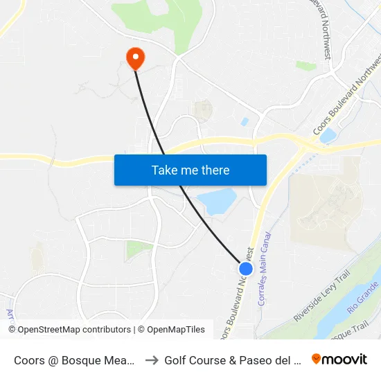Coors @ Bosque Meadows to Golf Course & Paseo del Norte map