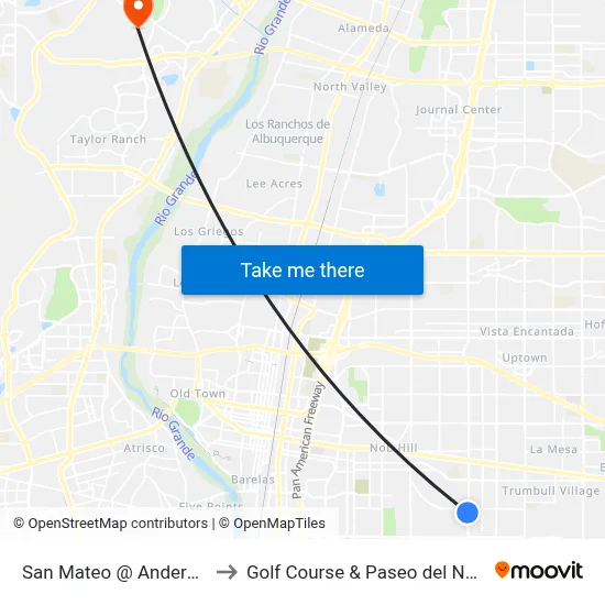 San Mateo @ Anderson to Golf Course & Paseo del Norte map