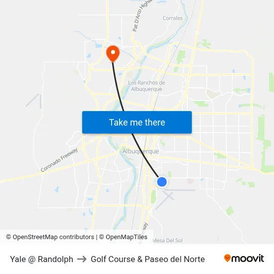 Yale @ Randolph to Golf Course & Paseo del Norte map