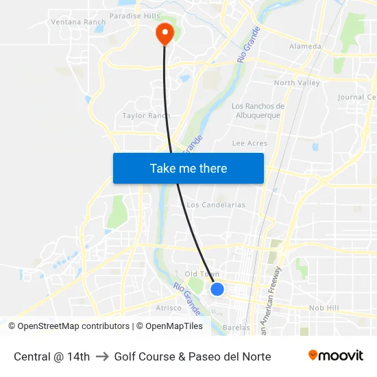 Central @ 14th to Golf Course & Paseo del Norte map