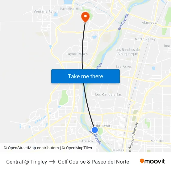Central @ Tingley to Golf Course & Paseo del Norte map