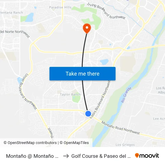 Montaño @ Montaño Plaza to Golf Course & Paseo del Norte map