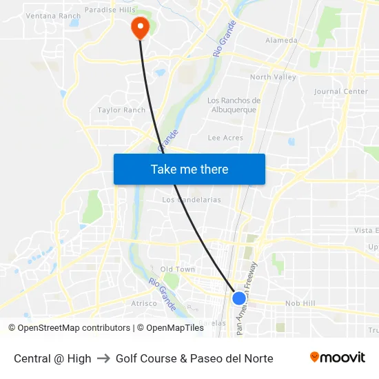 Central @ High to Golf Course & Paseo del Norte map
