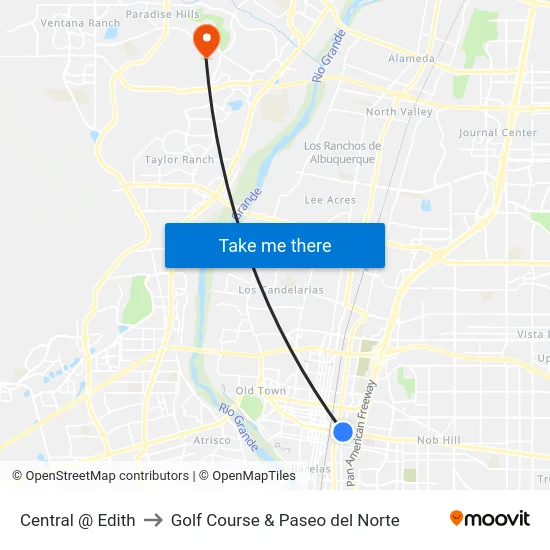 Central @ Edith to Golf Course & Paseo del Norte map