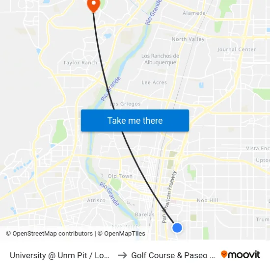 University @ Unm Pit / Lobo Stadium to Golf Course & Paseo del Norte map