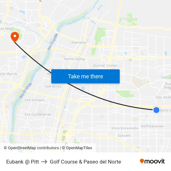 Eubank @ Pitt to Golf Course & Paseo del Norte map