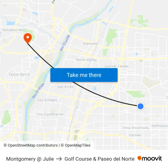 Montgomery @ Julie to Golf Course & Paseo del Norte map