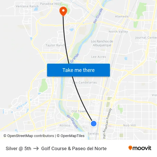 Silver @ 5th to Golf Course & Paseo del Norte map