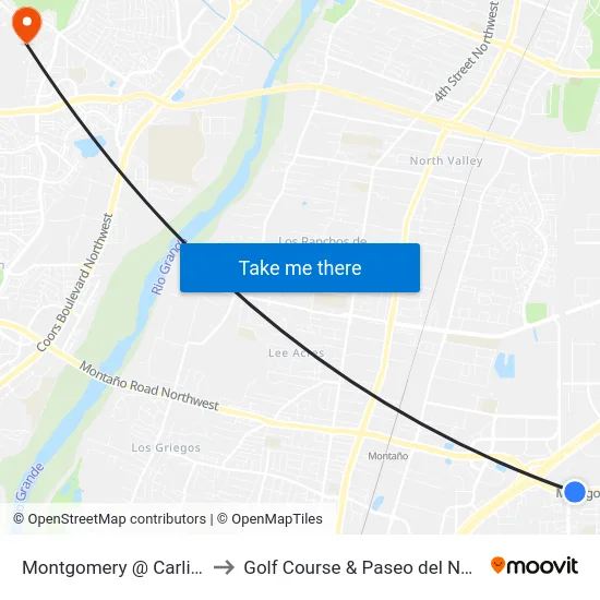Montgomery @ Carlisle to Golf Course & Paseo del Norte map