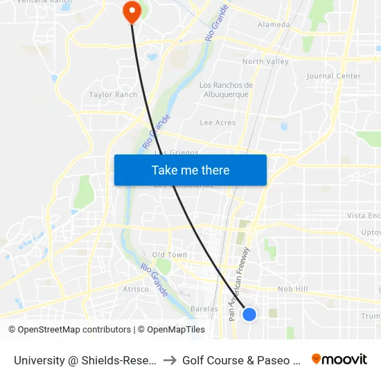 University @ Shields-Research Park to Golf Course & Paseo del Norte map