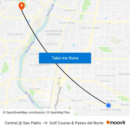 Central @ San Pablo to Golf Course & Paseo del Norte map