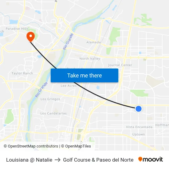 Louisiana @ Natalie to Golf Course & Paseo del Norte map