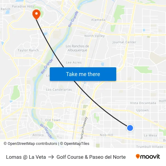 Lomas @ La Veta to Golf Course & Paseo del Norte map