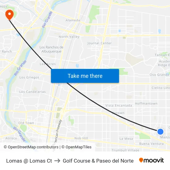 Lomas @ Lomas Ct to Golf Course & Paseo del Norte map
