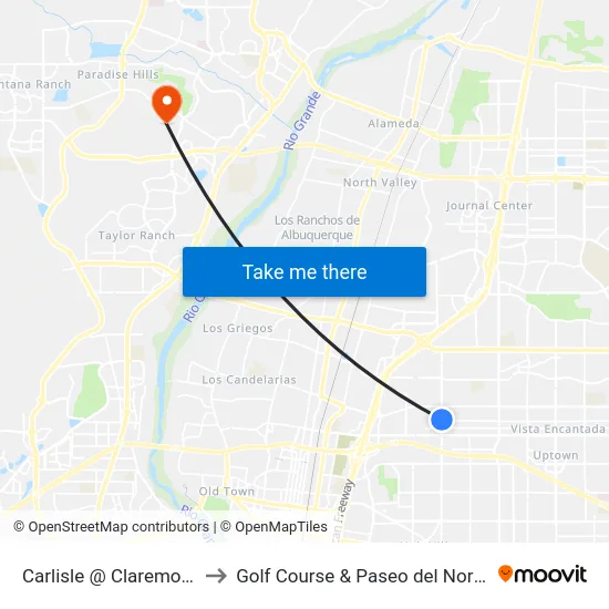 Carlisle @ Claremont to Golf Course & Paseo del Norte map