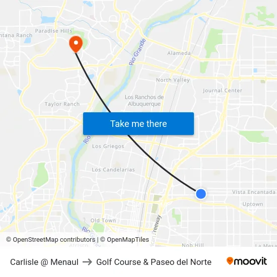 Carlisle @ Menaul to Golf Course & Paseo del Norte map