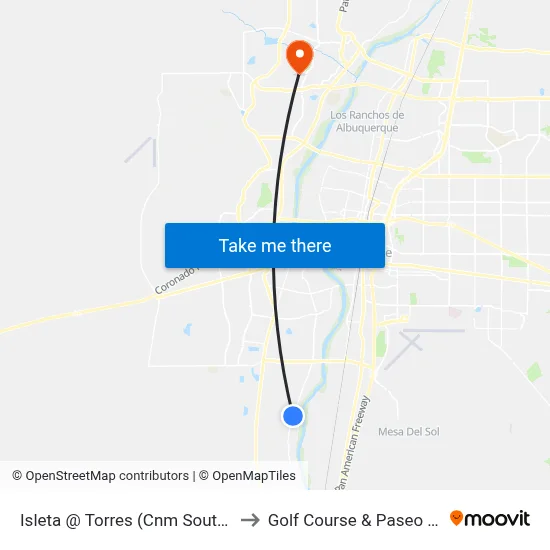 Isleta @ Torres (Cnm South Campus) to Golf Course & Paseo del Norte map