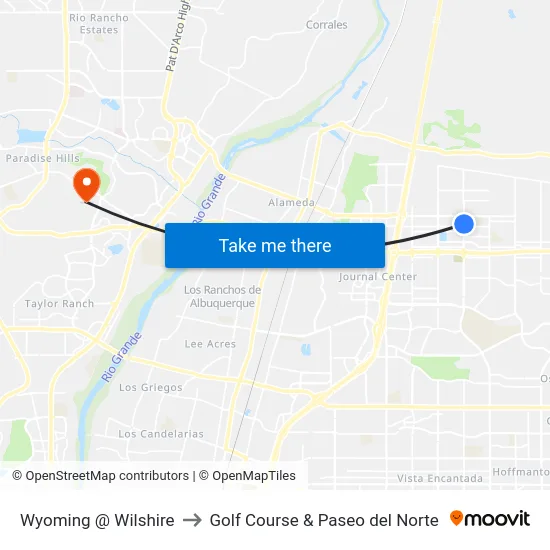 Wyoming @ Wilshire to Golf Course & Paseo del Norte map