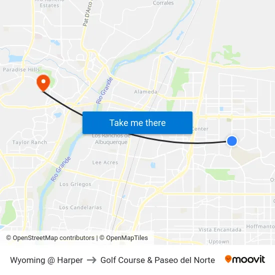 Wyoming @ Harper to Golf Course & Paseo del Norte map