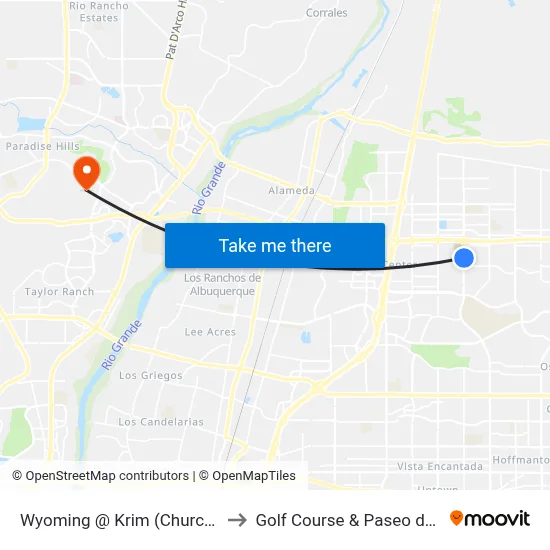 Wyoming @ Krim (Church P-N-R) to Golf Course & Paseo del Norte map
