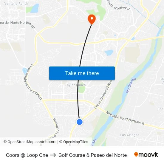 Coors @ Loop One to Golf Course & Paseo del Norte map