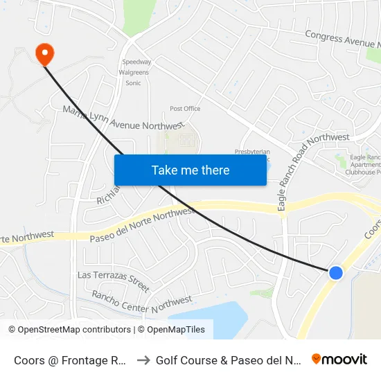 Coors @ Frontage Road to Golf Course & Paseo del Norte map