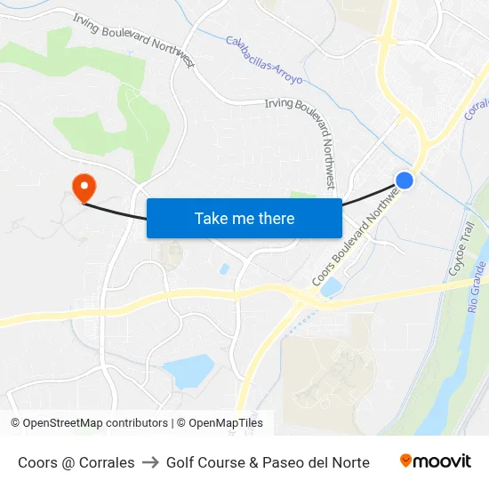 Coors @ Corrales to Golf Course & Paseo del Norte map