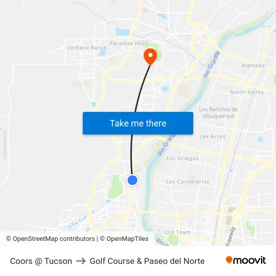 Coors @ Tucson to Golf Course & Paseo del Norte map