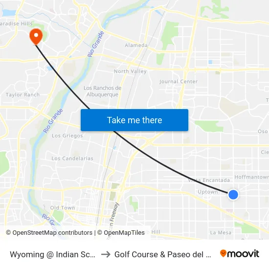 Wyoming @ Indian School to Golf Course & Paseo del Norte map
