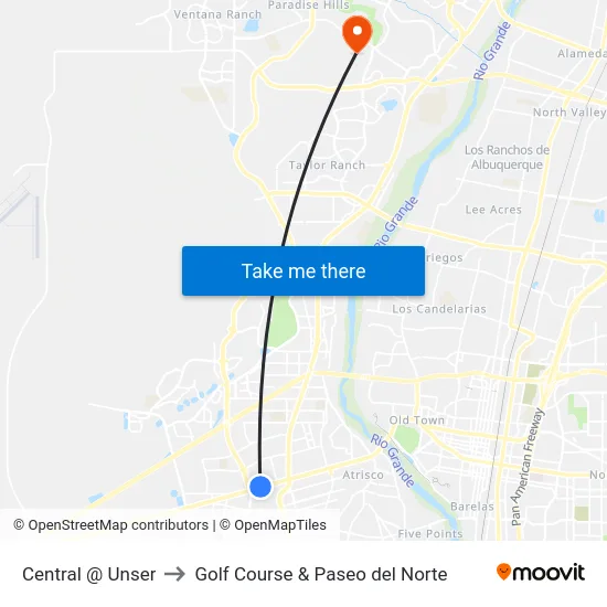 Central @ Unser to Golf Course & Paseo del Norte map