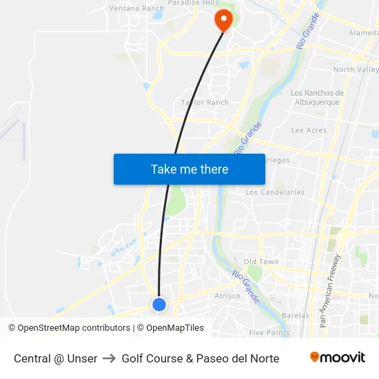 Central @ Unser to Golf Course & Paseo del Norte map