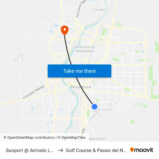 Sunport @ Arrivals Level to Golf Course & Paseo del Norte map