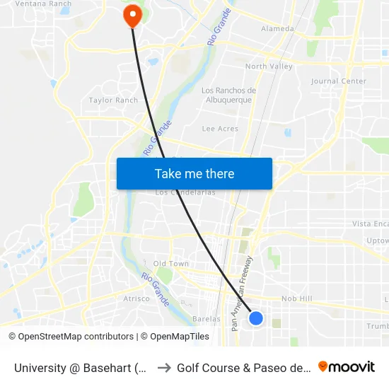 University @ Basehart (C.N.M.) to Golf Course & Paseo del Norte map