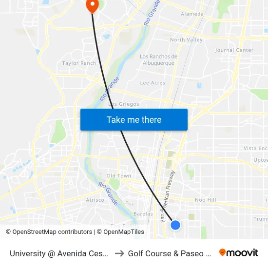 University @ Avenida Cesar Chavez to Golf Course & Paseo del Norte map