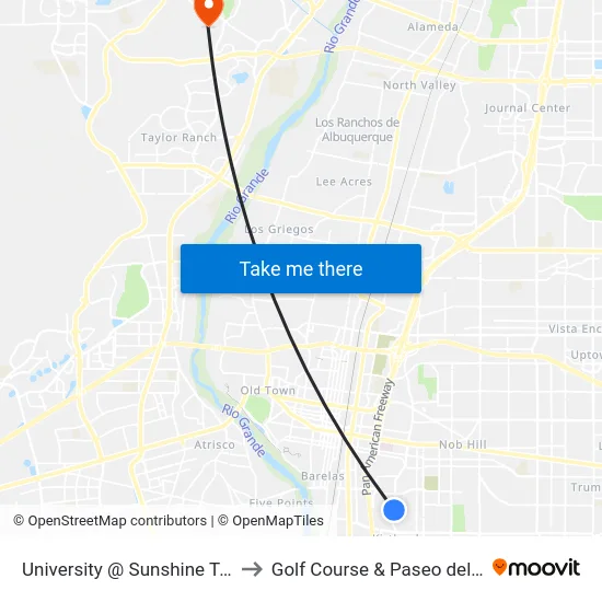 University @ Sunshine Terrace to Golf Course & Paseo del Norte map