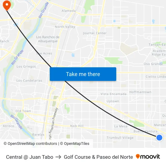 Central @ Juan Tabo to Golf Course & Paseo del Norte map
